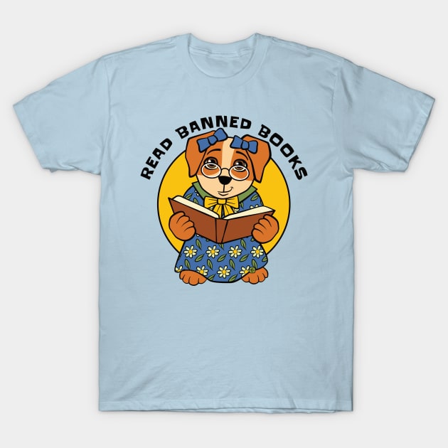 Read Banned Books Dog T-Shirt by Sue Cervenka